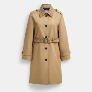 【COACH】蔻馳官方直營 經典Logo滾邊風衣-卡其色(CAB97)