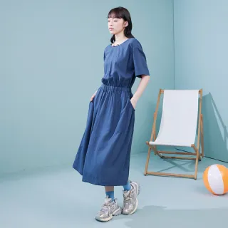 【gozo】涼感天絲兩穿鬆緊收腰洋裝(兩色)