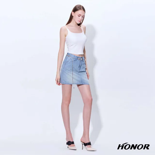 【HONOR 山形屋】出清品 微刷破潑點感刷色牛仔短裙-藍(限定出清)