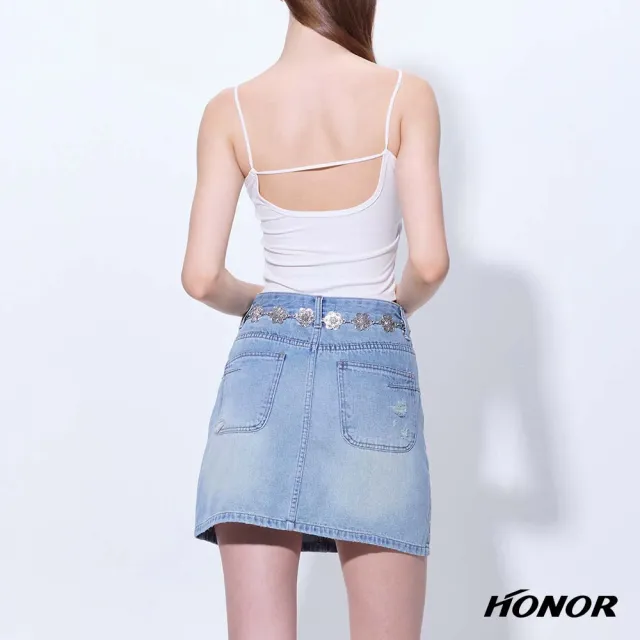 【HONOR 山形屋】出清品 微刷破潑點感刷色牛仔短裙-藍(限定出清)