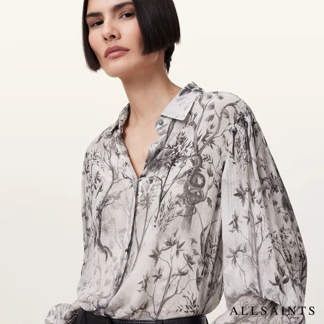 【ALLSAINTS】EDDIE 真絲寬鬆印花長袖襯衫 W044PC(舒適版型)