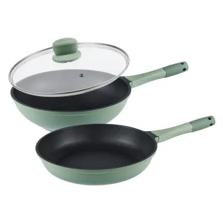 【CorelleBrands 康寧餐具】SNAPWARE 藍寶石鑄造不沾雙鍋組28cm平煎鍋+深炒鍋(IH爐可用)