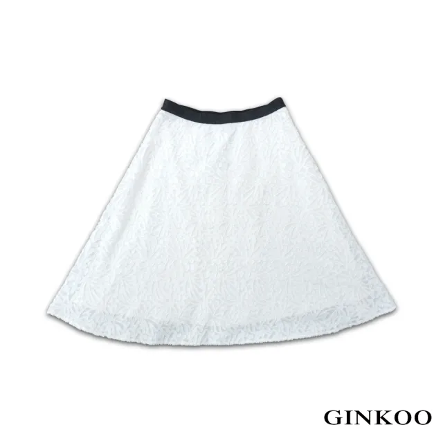 【GINKOO 俊克】鬆緊刺繡花紋圓裙