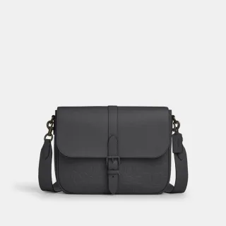 【COACH】蔻馳官方直營 WARNER經典Logo皮革郵差包-1J/木炭灰色(CAJ81)