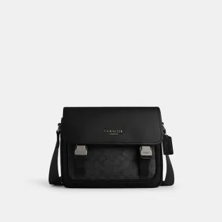 【COACH】蔻馳官方直營 RACER經典Logo郵差包-炭黑色/黑色(CT716)