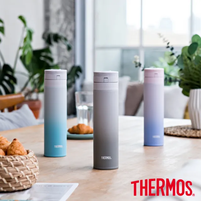 【THERMOS膳魔師】漸層不鏽鋼超輕量自動上鎖真空保溫杯450ml(JNS-453)