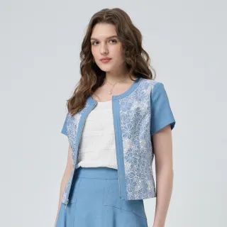 【ILEY 伊蕾】燒花蕾絲花朵縲縈短袖外套(藍；M-XL；1252024891)