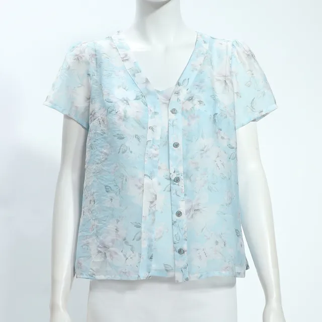【ILEY 伊蕾】萊賽爾假兩件印花上衣(淺藍；M-XL；1252021433)