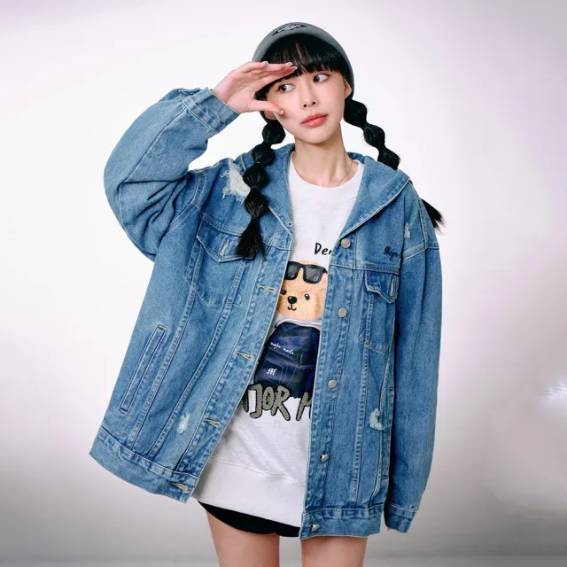 【MAJOR MADE】破損感連帽牛仔外套(休閒外套/連帽外套/穿搭外套)