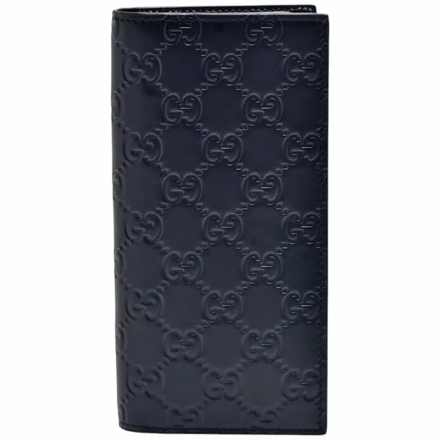 【GUCCI 古馳】經典Signature系列GG壓紋牛皮摺疊直立長夾(深藍色779828-CWC1N-4009)