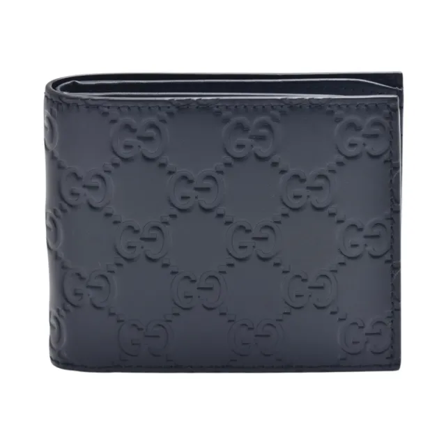 【GUCCI 古馳】GUCCI 經典GG LOGO印花牛皮摺疊短夾(深藍色779836-CWC1N-4009)