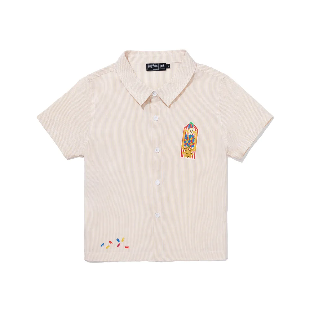 【Lee 官方旗艦】童裝 短袖休閒襯衫｜細直條 柏蒂豆｜季節性版型 共2色｜哈利波特(LB505002)