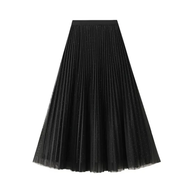 【巴黎精品】網紗裙百褶裙A字長裙雪紡半身裙大碼洋裝透氣休閒女裝(兩面穿燙鑽女裙子3色n1jd22)
