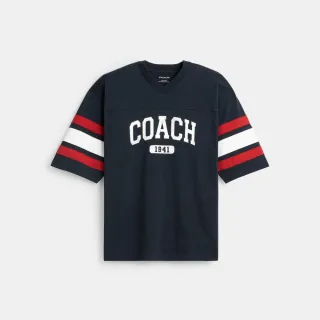 【COACH】蔻馳官方直營 棉質V領運動T恤-復古藍色(CY572)