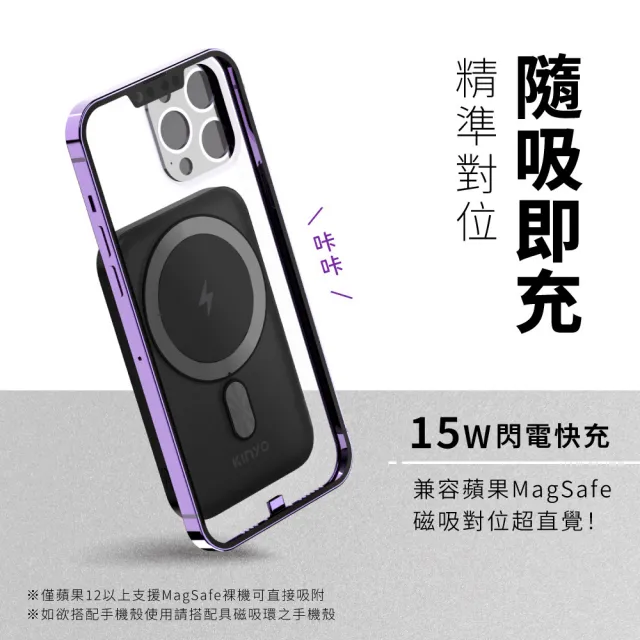 【KINYO】5000mAh 20W快充 小磁片超薄磁吸行動電源(KPB-2512B Type-C/蘋果/無線充)