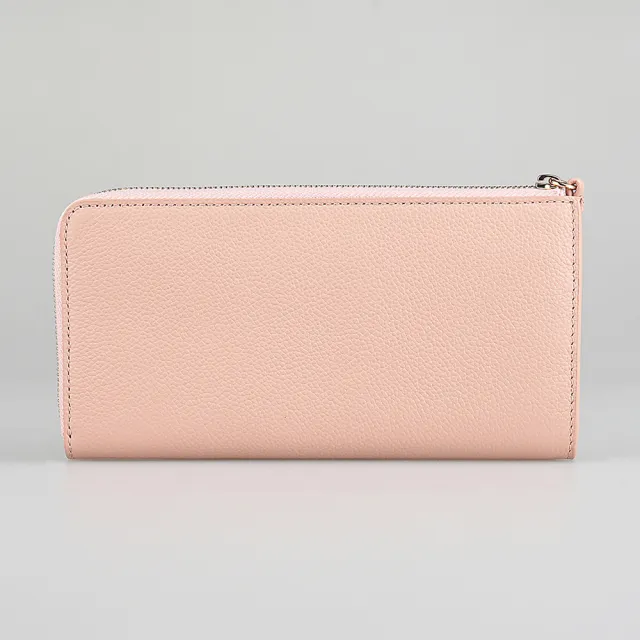 【FURLA 芙拉】FURLA Goccia經典金字LOGO牛皮 4卡L型拉鍊長夾(大/粉米色)
