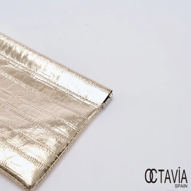 【OCTAVIA 8】雙11 OCTAVIA 8 真皮- 超魅力 金屬時尚彈壓多用途長夾 - 香檳金