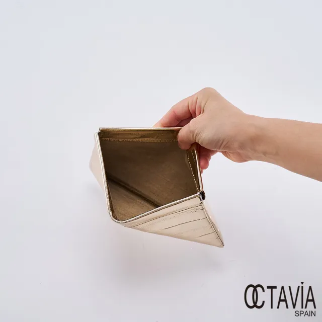 【OCTAVIA 8】雙11 OCTAVIA 8 真皮- 超魅力 金屬時尚彈壓多用途長夾 - 香檳金