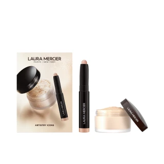 【LAURA MERCIER 蘿拉蜜思】夏日輕盈蜜粉眼妝組(煥顏透明蜜粉9.3g+奢華mini眼彩筆1g)