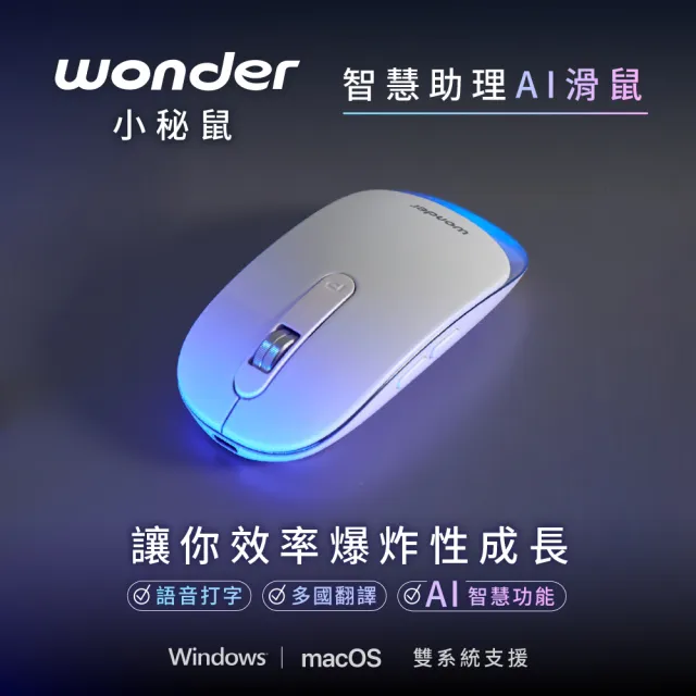 【WONDER 旺德】Wonder智慧助理AI錄音小秘鼠WA-I12MB(錄音滑鼠一秒翻譯 AI簡報生成 通用Windows、MacOS)