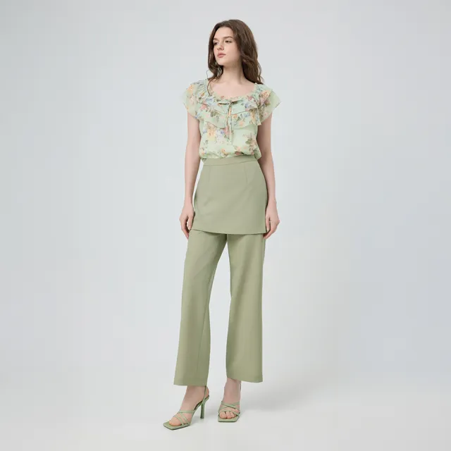 【ILEY 伊蕾】清新片裙縲縈長褲(綠；M-XL；1252026671)