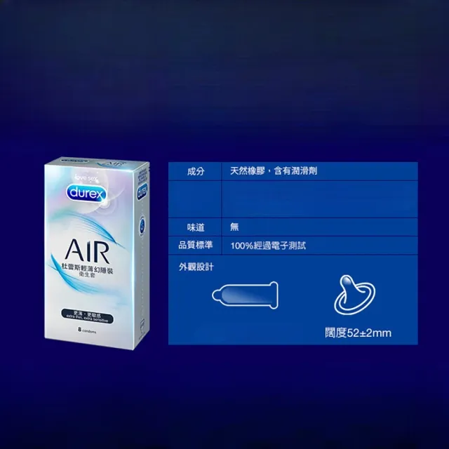 【Durex 杜蕾斯】AIR輕薄幻隱裝保險套衛生套8片(情趣用品.保險套.衛生套)