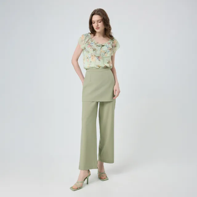 【ILEY 伊蕾】花朵印花荷葉小蓋袖上衣(淺綠；M-XL；1252011463)