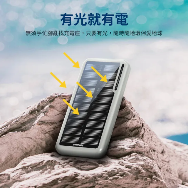 【Philips 飛利浦】DLP7728N 10000mAh  2孔輸出 太陽能行動電源(有太陽就有電/多孔輸入_37Wh_具Wh標示)