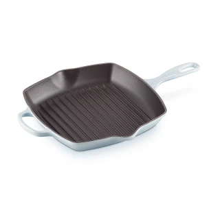 【Le Creuset】琺瑯鑄鐵鍋典藏單耳單柄方鐵烤盤26cm(海岸藍)