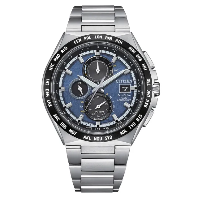 【CITIZEN 星辰】GENTS 光動能 電波對時 鈦金屬 碼錶計時手錶 石英錶43.5mm(AT8238-84L)