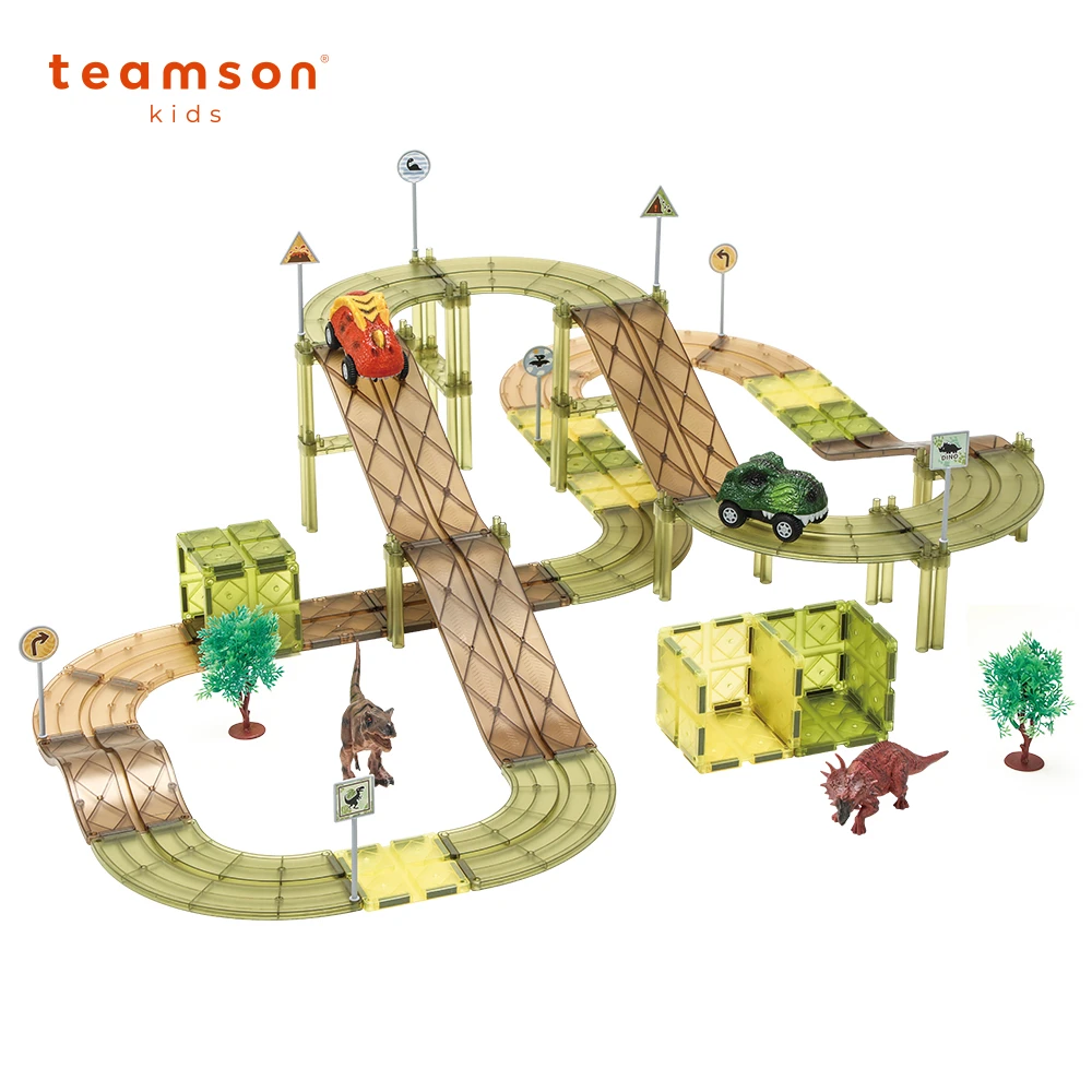 Teamson恐龍軌道車磁力片 Teamson恐龍軌道車磁力片豪華組80psc,含恐龍電動車x2)