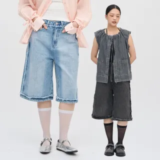 【plain-me】SAAKO不收邊丹寧七分褲 女褲 牛仔褲(褲子 短褲 寬褲 單寧 SAA1706-251)