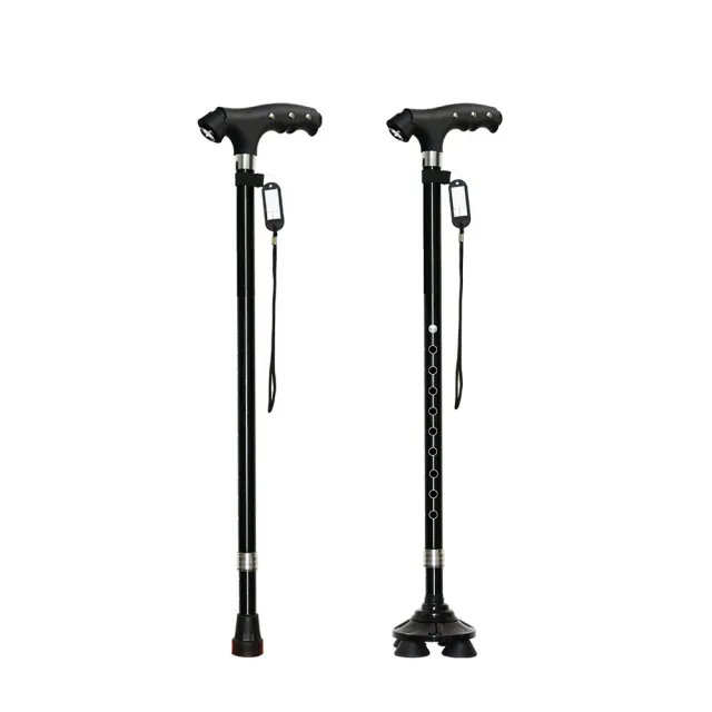QLZHS 618限定】鋁合金兩用可伸縮四腳拐杖萬向轉動手杖登山助力