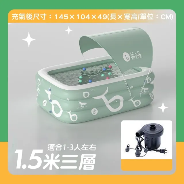 【Zhuyin】三層加厚 充氣游泳池 含銀膠遮陽棚 1.5米(加贈電動充氣幫浦)