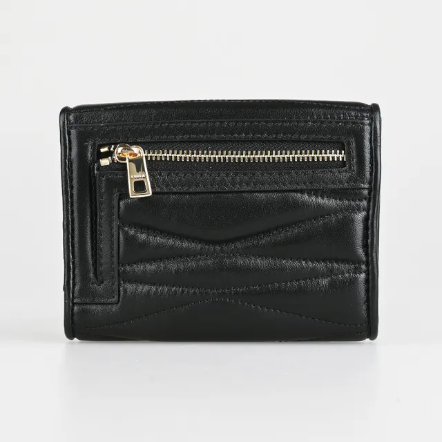 【FURLA 芙拉】FURLA 1927系列絎縫線設計轉釦翻蓋短夾(黑)