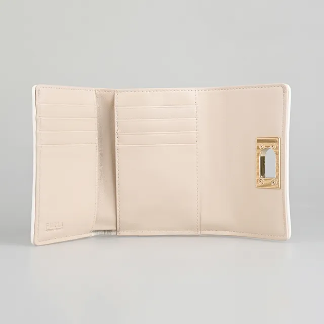 【FURLA 芙拉】FURLA 1927系列絎縫線設計轉釦翻蓋短夾(自然白)