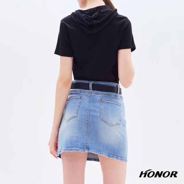 【HONOR 山形屋】出清品 經典方扣皮帶口袋牛仔短裙-藍(限定出清)