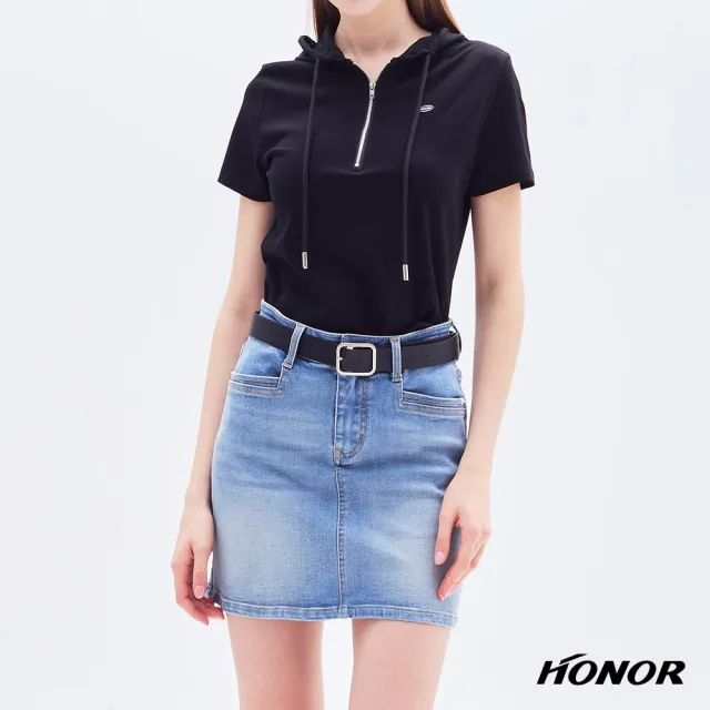 【HONOR 山形屋】出清品 經典方扣皮帶口袋牛仔短裙-藍(限定出清)