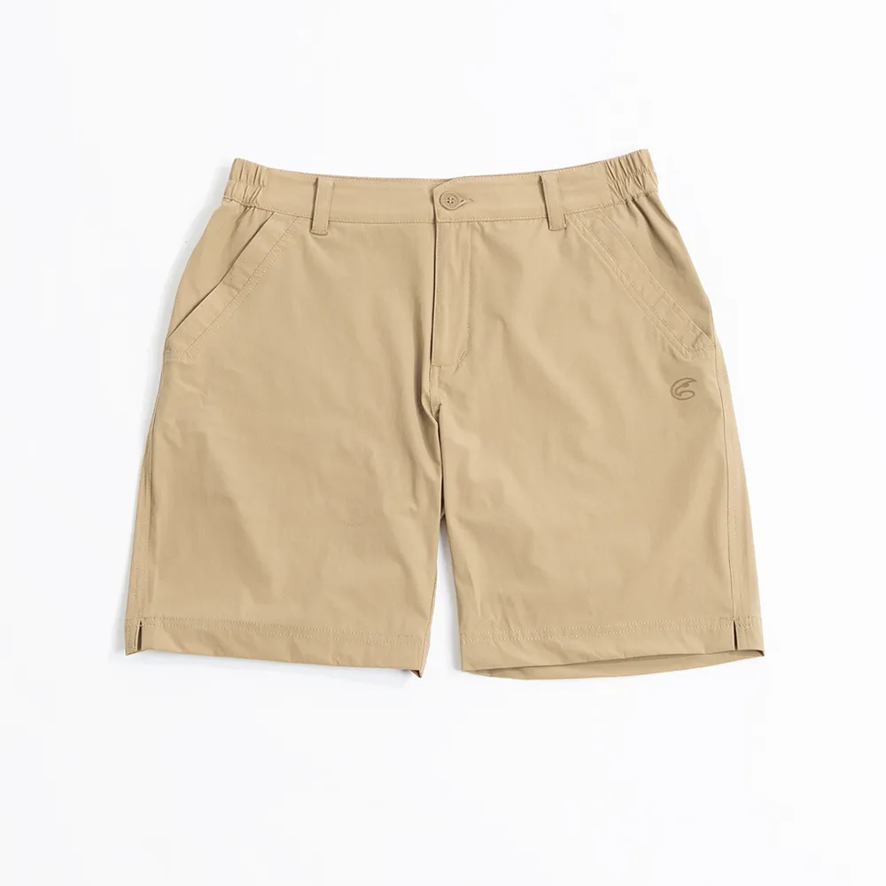 【ADISI】女彈性透氣快乾休閒五分褲AP2511084卡其(四面彈 透氣 吸濕排汗 速乾 休閒褲 短褲)