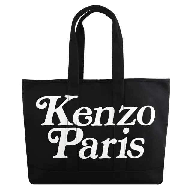 【KENZO】英文燙字LOGO大容量帆布肩背包購物包托特包(黑)