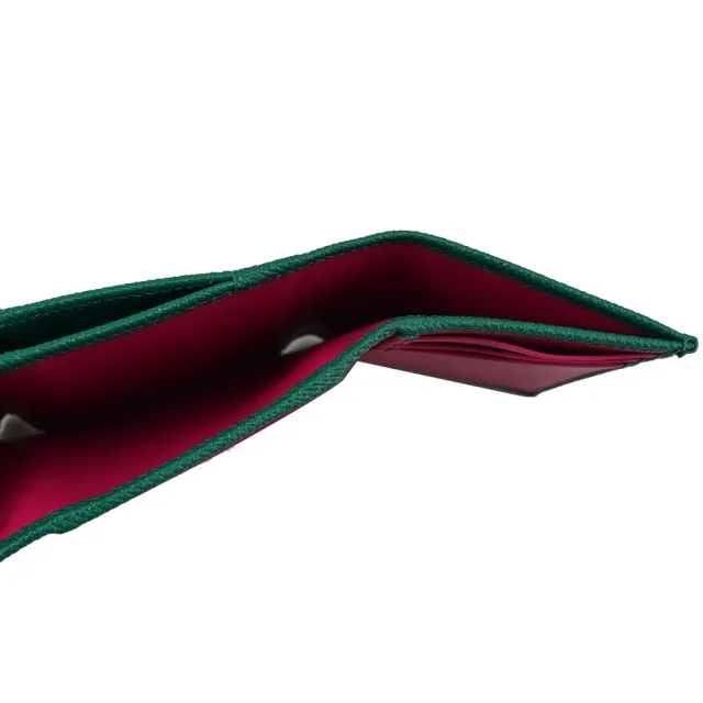 【BVLGARI 寶格麗】簡約金屬圓釦LOGO撞色牛皮三折零錢短夾(綠)