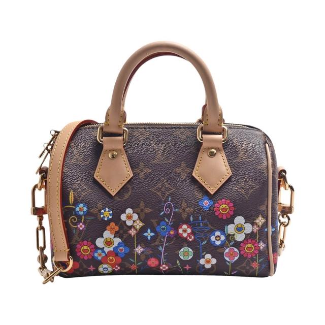 全新 LOUIS VUITTON 路易威登 M14175 x TM Speedy 聯名系列斜揹包，採用小花圖騰設計，外層為帆布，內層為帆布與牛皮飾邊，配備原廠防塵袋、吊牌、背帶與鎖頭鑰匙。咖啡色系與多色系選擇，尺寸為長21cm x 寬12cm x 高13.5cm，適合女性日常使用，拉鍊式開口，內有1個夾層，背帶長度107cm，法國製造，歐洲來源。