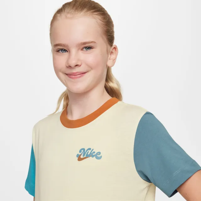 【NIKE 耐吉】短袖上衣 童裝 男女童 大童 K NSW TEE CLUB EXPRESS BLOCK 黃藍 HQ3244-113
