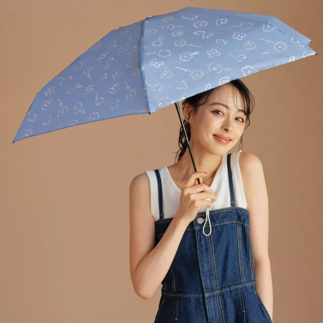 【Wpc.】官方直營經典手繪花卉迷你便攜五段手動晴雨傘-淺藍(輕量/晴雨傘)
