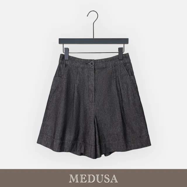 【MEDUSA 曼度莎】現貨-修身打褶純黑A字短褲（M-XL）｜女休閒短褲 女五分褲 女棉短褲(601-73503)