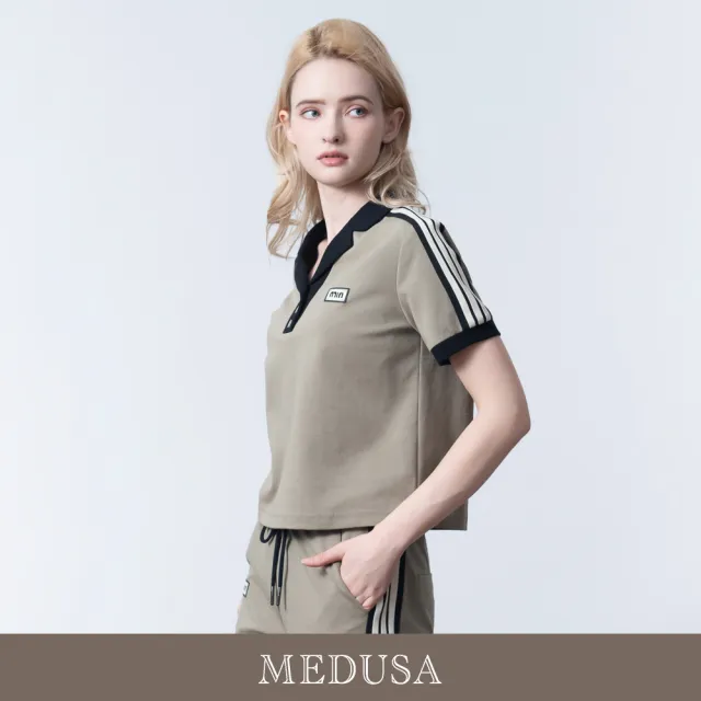 【MEDUSA 曼度莎】現貨-拼色休閒運動翻領上衣（M-XL）｜女運動上衣 女T恤 女休閒上衣(601-5420A)