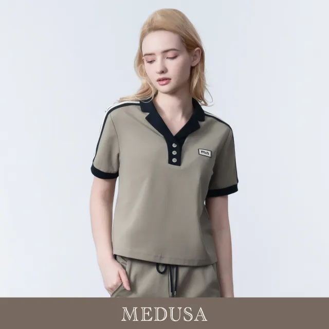 【MEDUSA 曼度莎】現貨-拼色休閒運動翻領上衣（M-XL）｜女運動上衣 女T恤 女休閒上衣(601-5420A)