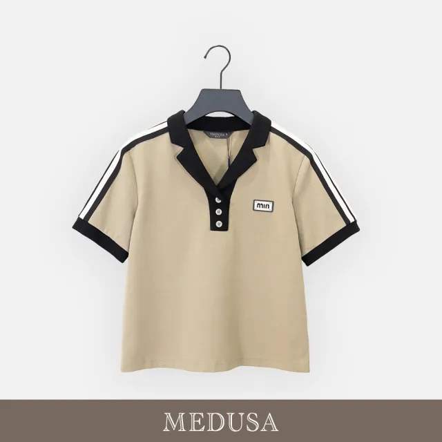 【MEDUSA 曼度莎】現貨-拼色休閒運動翻領上衣（M-XL）｜女運動上衣 女T恤 女休閒上衣(601-5420A)