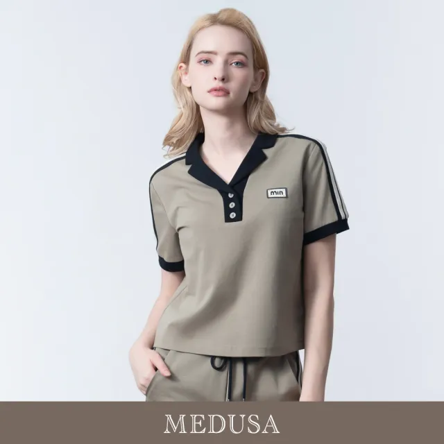 【MEDUSA 曼度莎】現貨-拼色休閒運動翻領上衣(M-XL)|女運動上衣 女T恤 女休閒上衣(601-5420A)