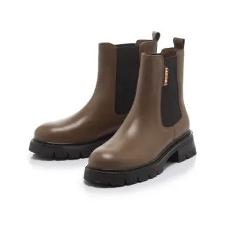 【FAIR LADY】出清品_日本京都聯名 HAPPYFACE 時髦拼接鋸齒厚底切爾西靴(咖啡、7B2946)